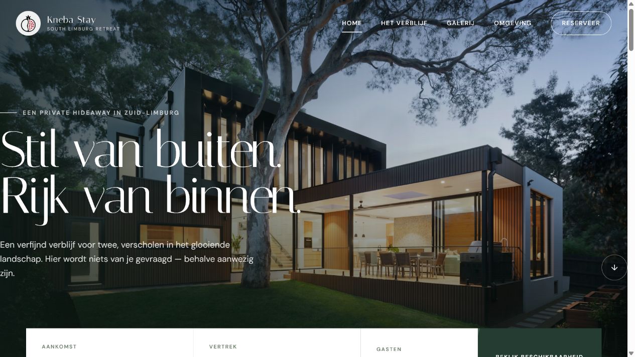 Homepage van de Kneba Stay demo